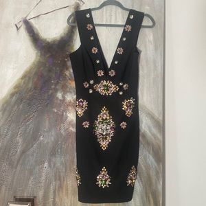 Nicole Miller Black Embellished Stone Dress